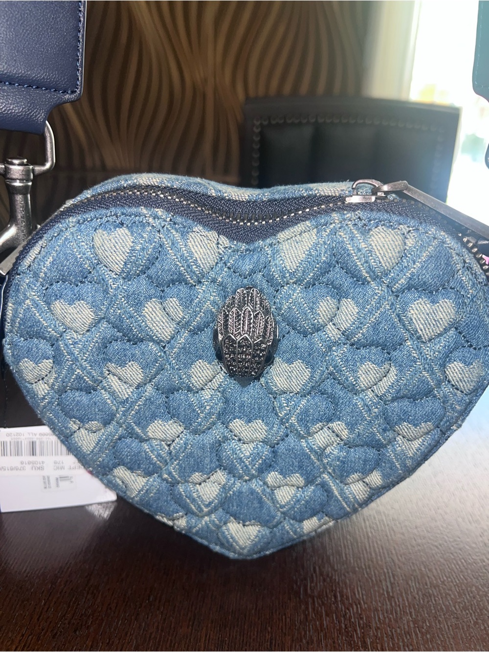 Kurt Geiger Denim Heart Quilted Crossbody Bag - Blue NWT